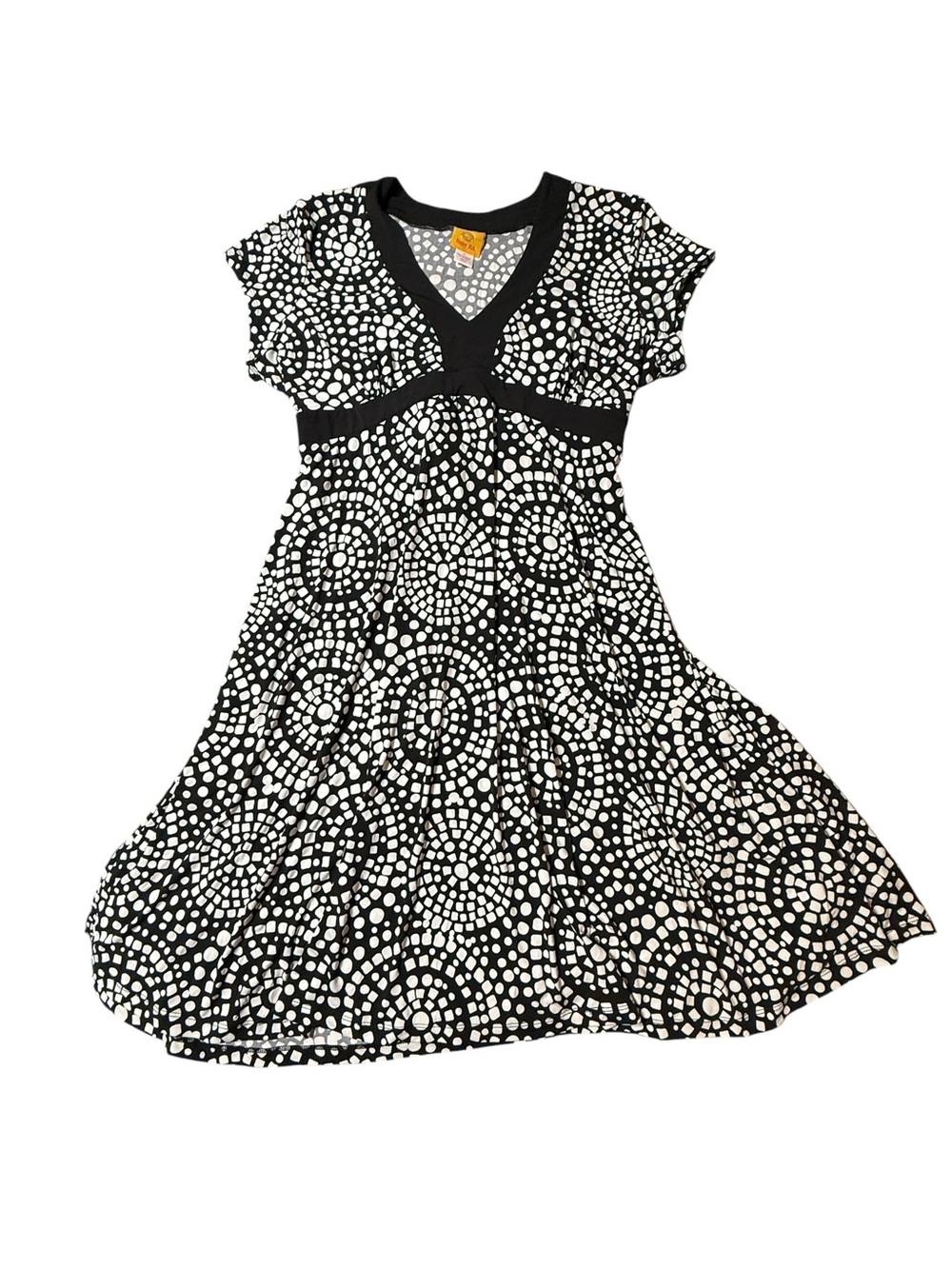 Ruby Rd XL Dress Black White Geometric Mosaic Medallion Knit V-Neck Fit & Flare